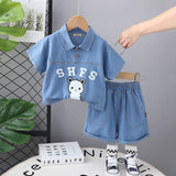 Boys Light Blue Graphic Print Short Sleeves Shirt with Shorts Set