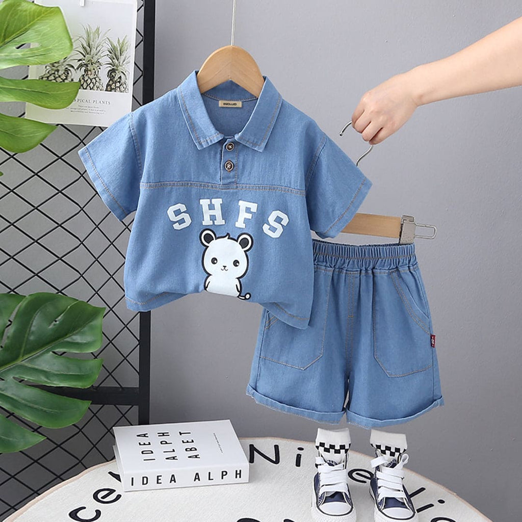 Boys Light Blue Graphic Print Short Sleeves Shirt with Shorts Set Sets Light Blue 9-12 M 