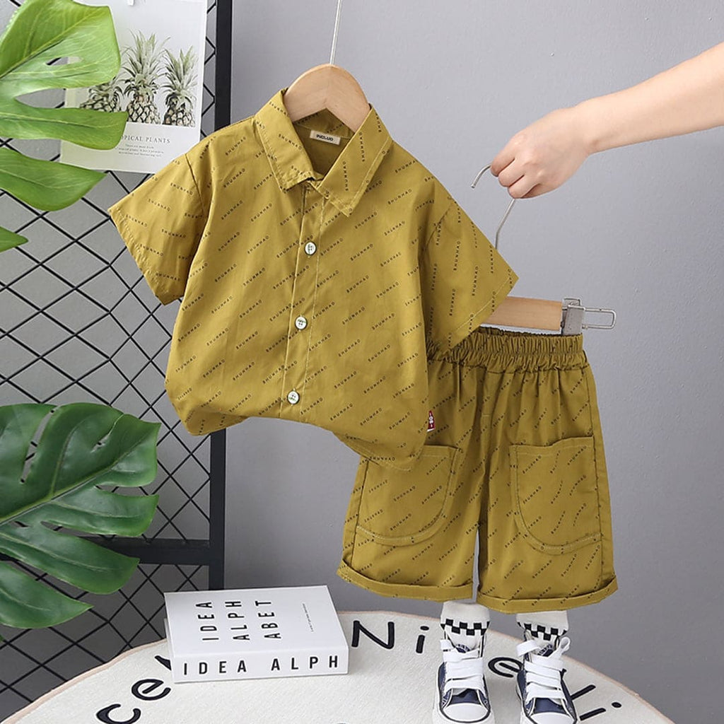 Boys Green Short Sleeves Shirt with Shorts Set Sets Green 9-12 M 