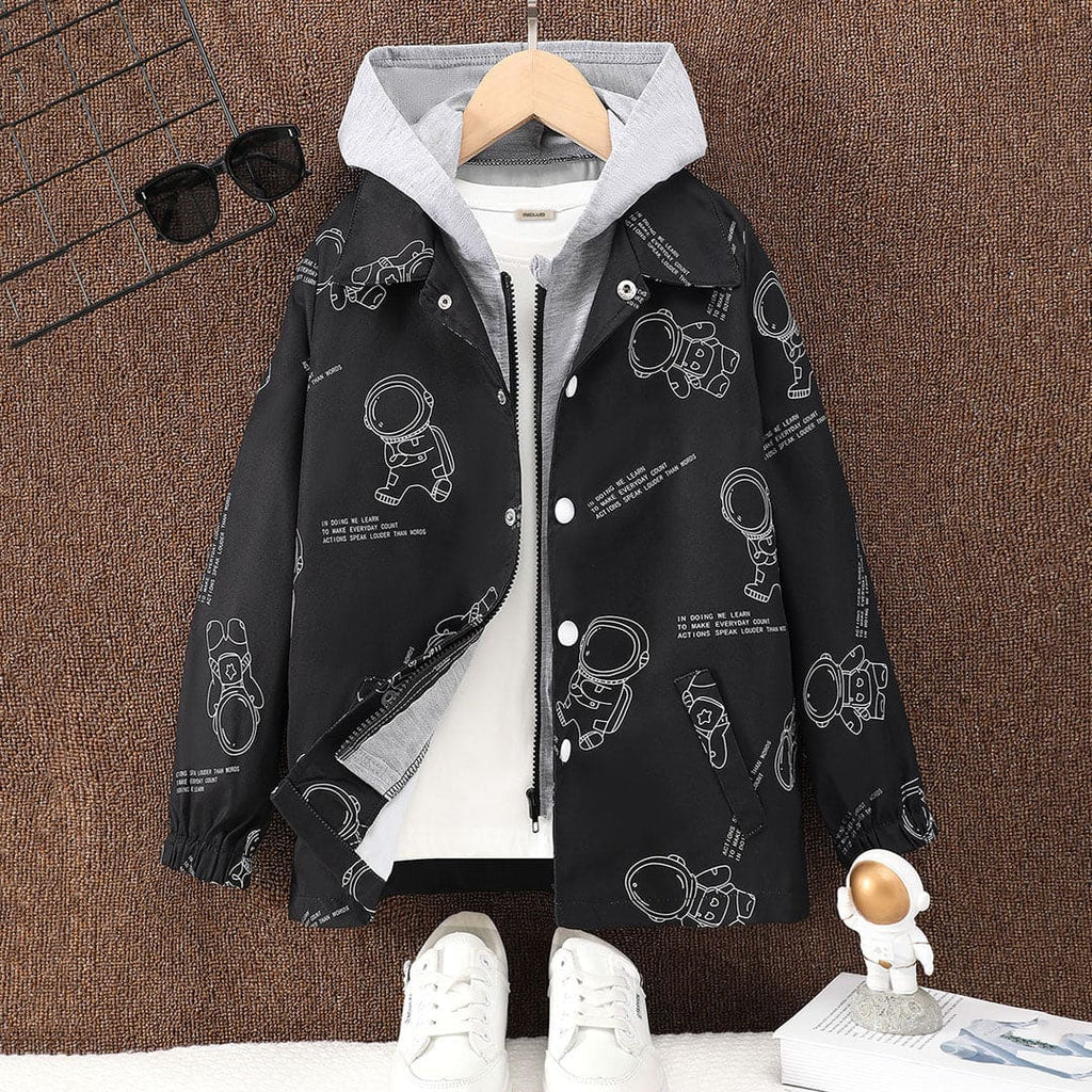 Boys Black Printed Hooded Full Sleeves Sweatshirt Sweatshirts & Hoodies Black 8-9 Y 