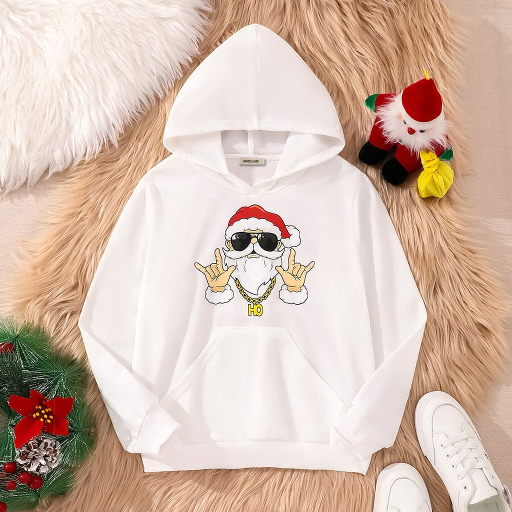 Boys White Christmas Santa Print Hooded Sweatshirt Sweatshirts & Hoodies White 8-9 Y 