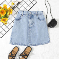 Girls Light Blue Solid Denim Skirt Skirts Light Blue 8-9 Y 