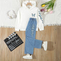 Girls White Printed Hooded Sweatshirt with Denim Set Sets White 8-9 Y 