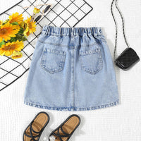 Girls Light Blue Solid Denim Skirt Skirts   
