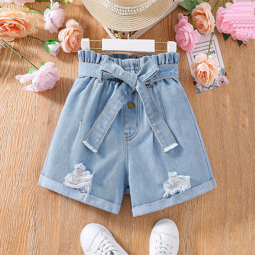 Girls Blue Mildly Distress Denim Shorts Shorts Blue 8-9 Y 