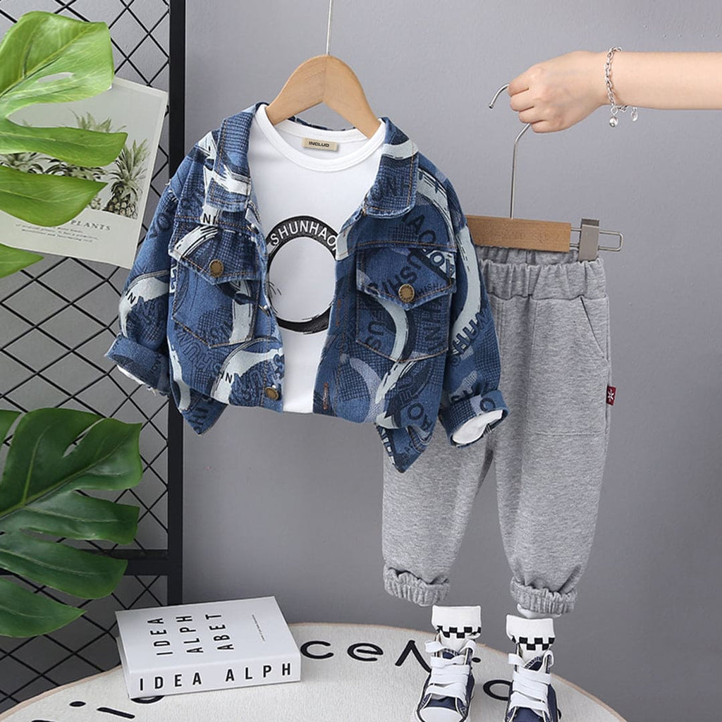 Boys White Denim Jacket with Trouser Set Sets White 9-12 M 