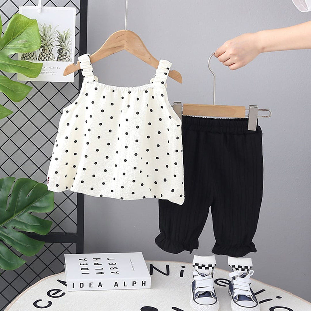 Girls Black Polka Dot Print Top with Trouser Set Sets Black 9-12 M 