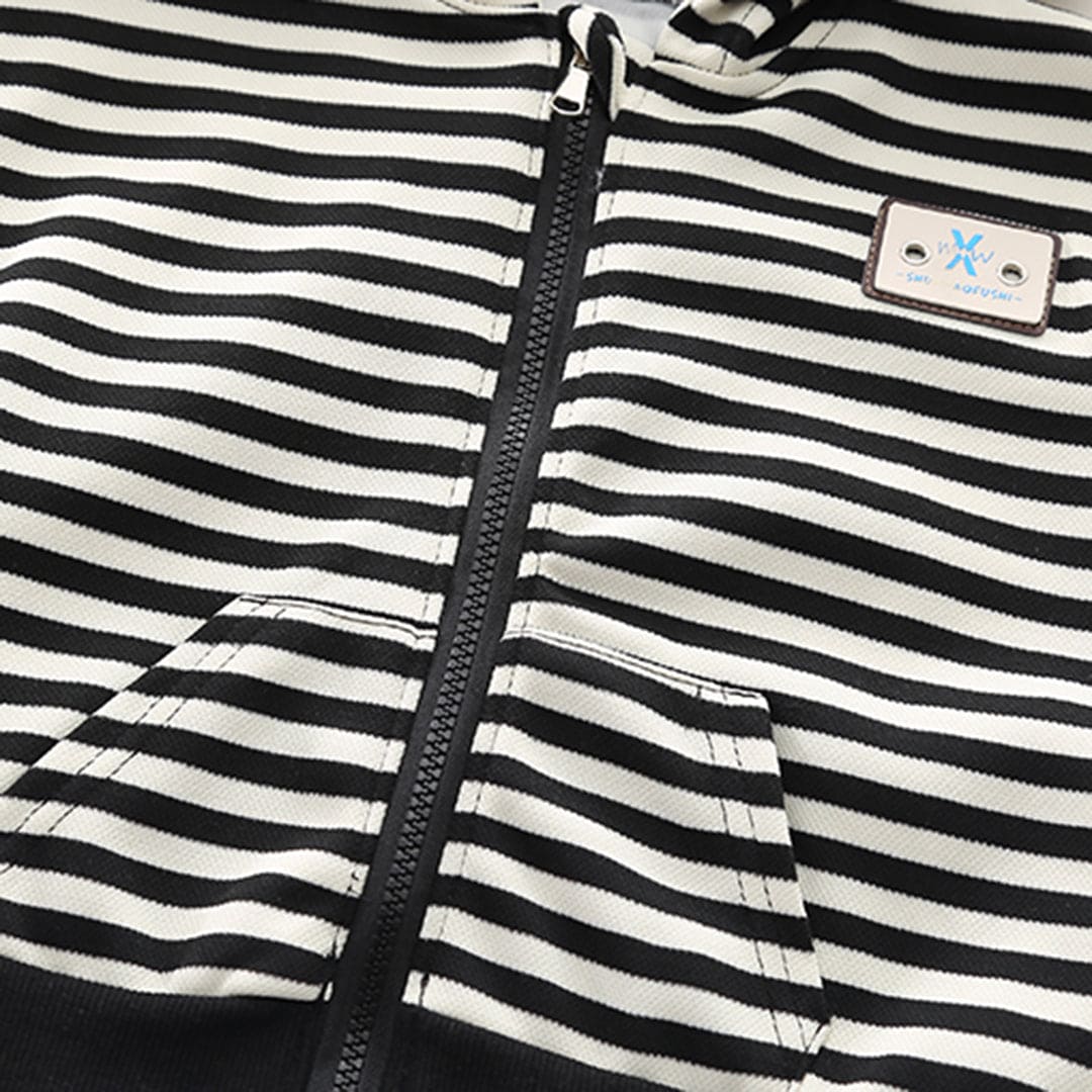 Boys Black Striped Hooded Jacket with Denim Set Sets   