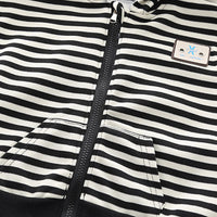 Boys Black Striped Hooded Jacket with Denim Set Sets   