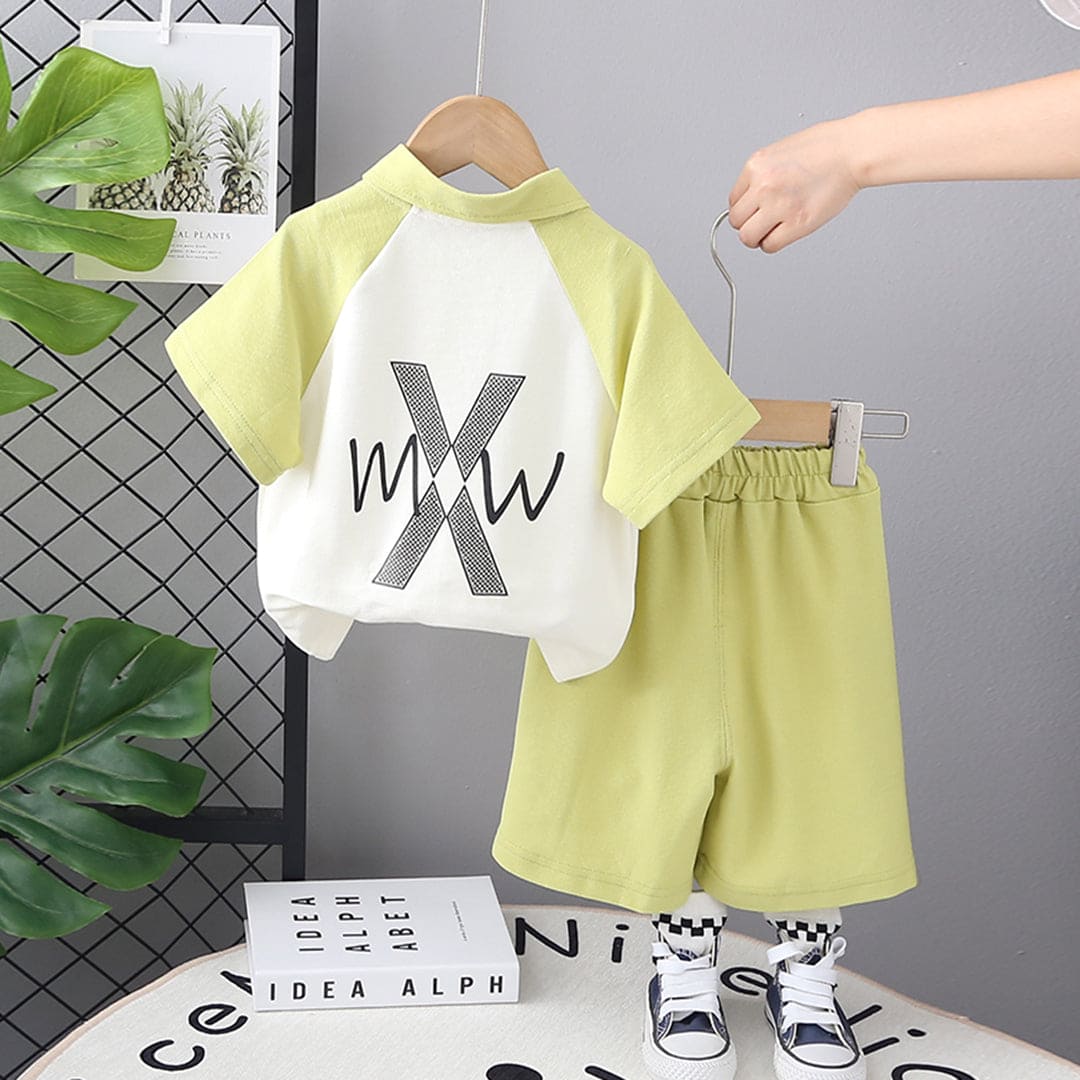 Boys Green Raglan Sleeves T-shirt with Shorts Set Sets   