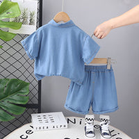 Boys Light Blue Graphic Print Short Sleeves Shirt with Shorts Set Sets   