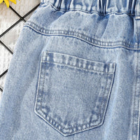Girls Light Blue Solid Denim Skirt Skirts   