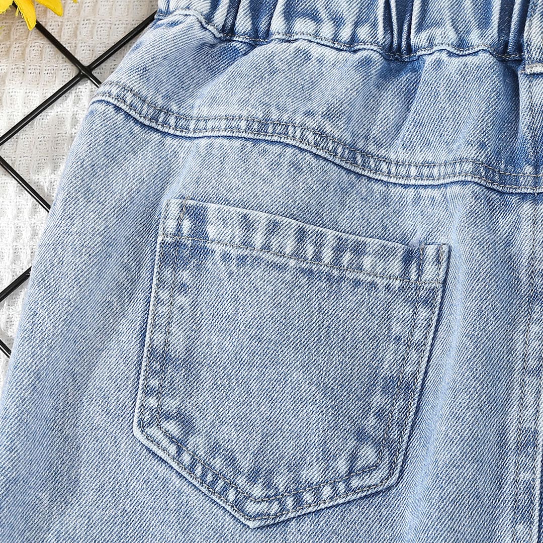 Girls Light Blue Solid Denim Skirt Skirts   