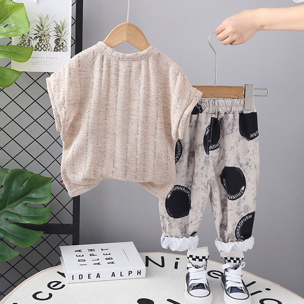 Boys Khaki Extended Sleeves T-shirt with Printed Trouser Set Sets   