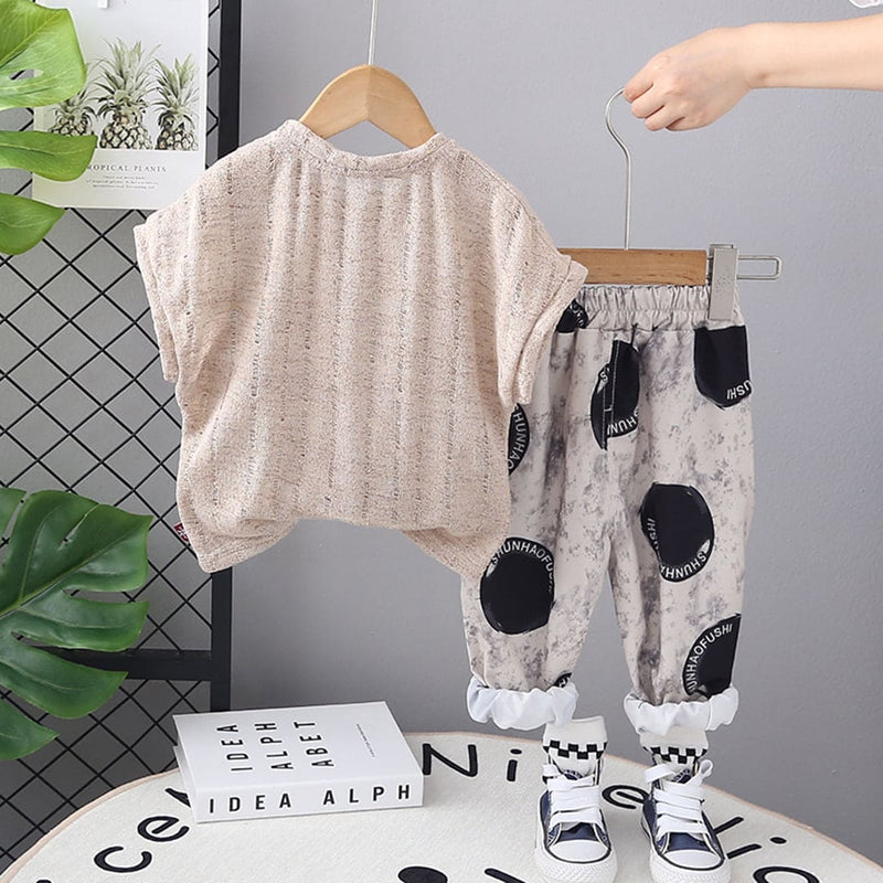 Boys Khaki Extended Sleeves T-shirt with Printed Trouser Set Sets   