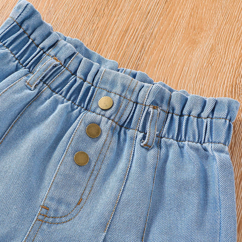 Girls Blue Mildly Distress Denim Shorts Shorts   