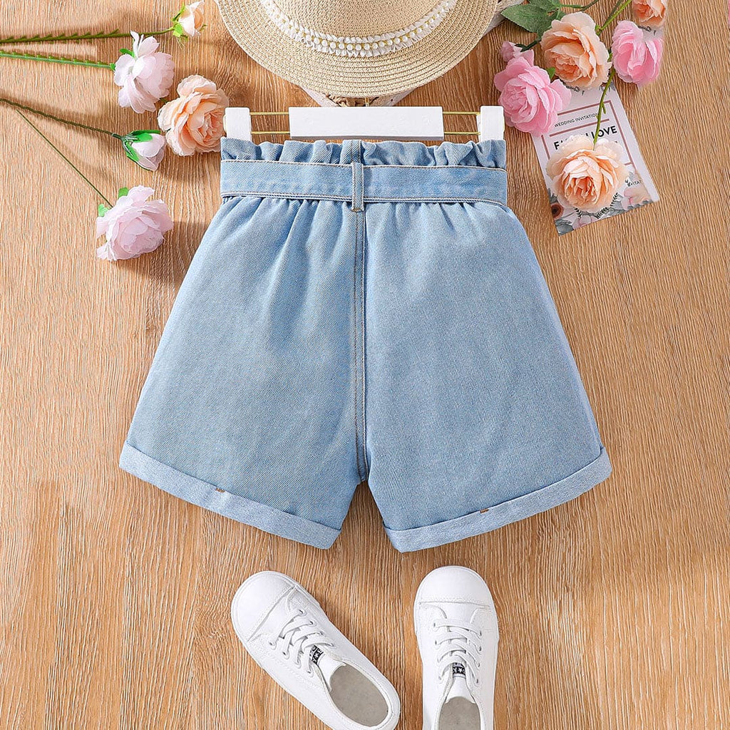 Girls Blue Mildly Distress Denim Shorts Shorts   