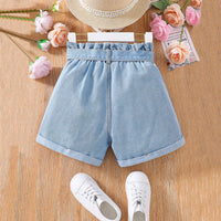 Girls Blue Mildly Distress Denim Shorts Shorts   