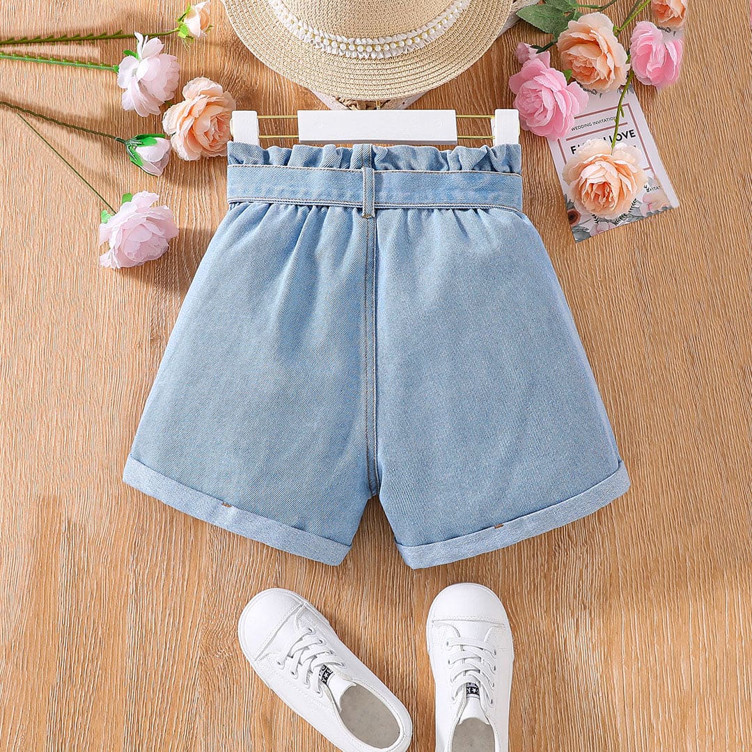 Girls Blue Mildly Distress Denim Shorts Shorts   