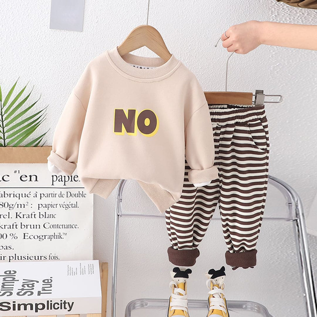 Boys Beige Sweatshirt with Striped Trouser Set Sets Beige 9-12 M 