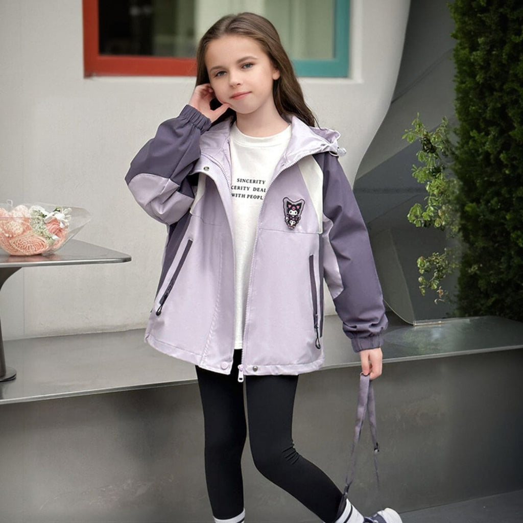 Girls Purple Full Sleeves Hooded Windcheater Jacket Coats & Jackets Purple 3-4 Y