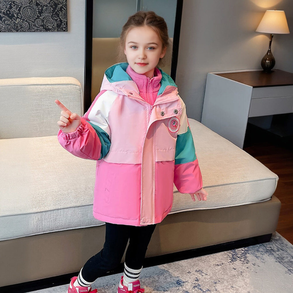 Girls Pink Colorblocked Hooded Printed Jacket Coats & Jackets Pink 1-2 Y