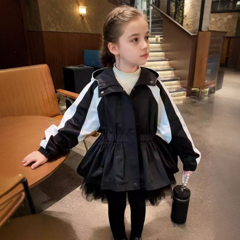 Girls Black Color-blocked Hooded Jacket Coats & Jackets Black 2-3 Y