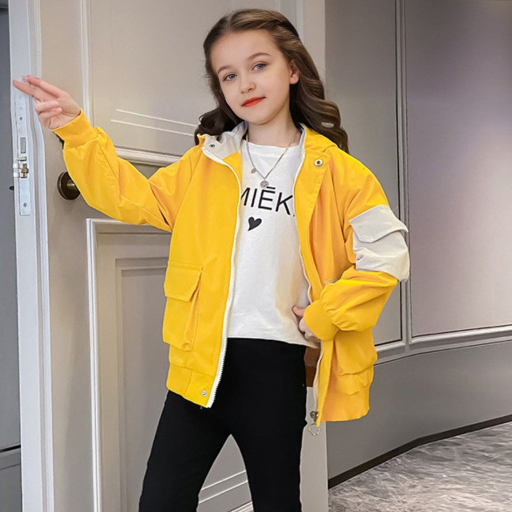 Girls Yellow Winterwear Hooded Puffer Jacket Coats & Jackets Yellow 3-4 Y