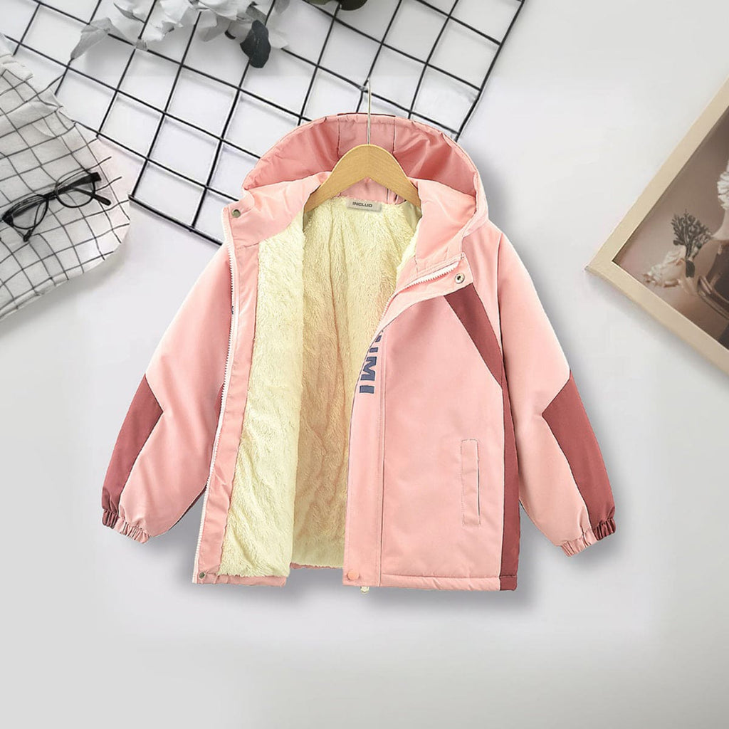 Girls Pink Color-blocked Hooded Front Open Puffer Jacket Coats & Jackets Pink 3-4 Y