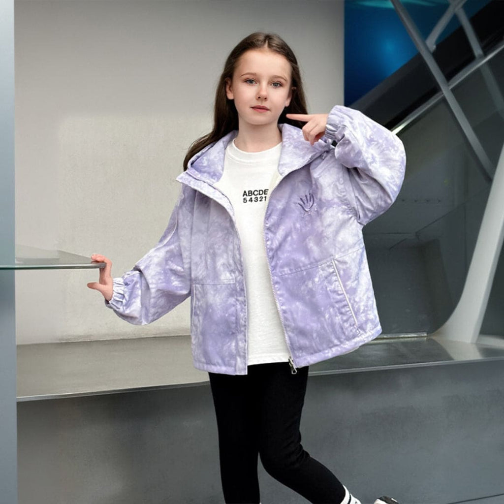 Girls Purple Hooded Full Sleeves Bomber Jacket Coats & Jackets Purple 3-4 Y