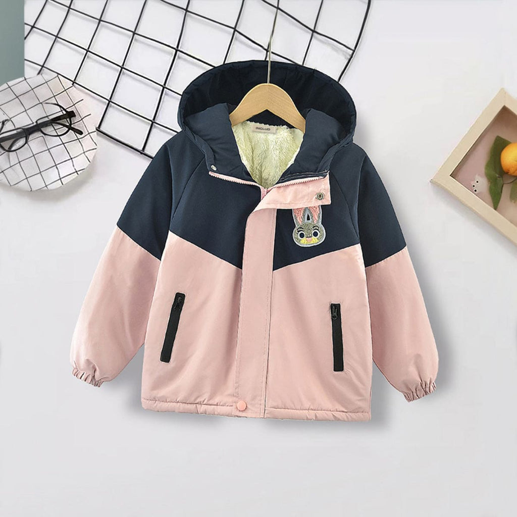 Girls Pink Color-blocked Hooded Long Sleeve Puffer Jacket Coats & Jackets Pink 3-4 Y