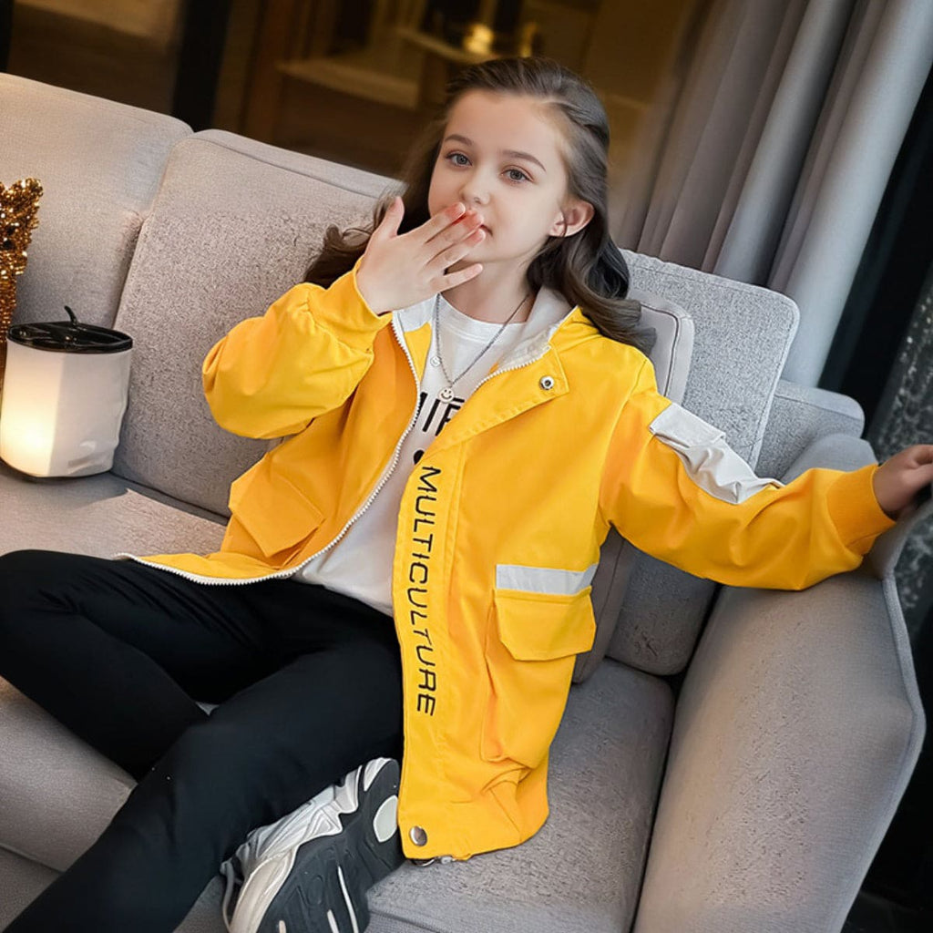 Girls Yellow Winterwear Hooded Puffer Jacket Coats & Jackets