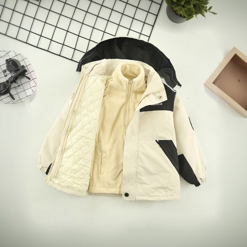 Girls Beige Colorblocked Hooded Puffer Jacket Coats & Jackets Beige 5-6 Y