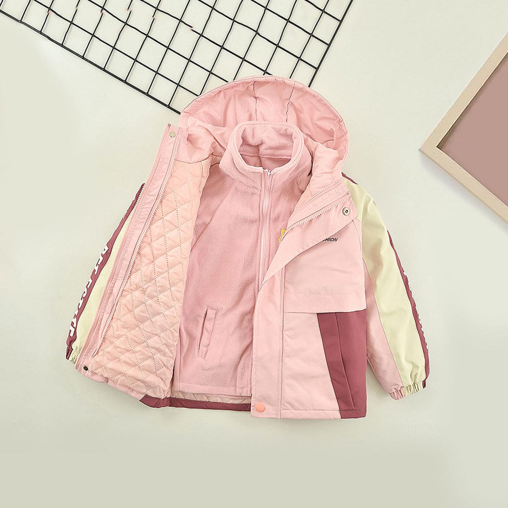 Girls Pink Color-blocked Hooded Puffer Jacket Coats & Jackets Pink 5-6 Y