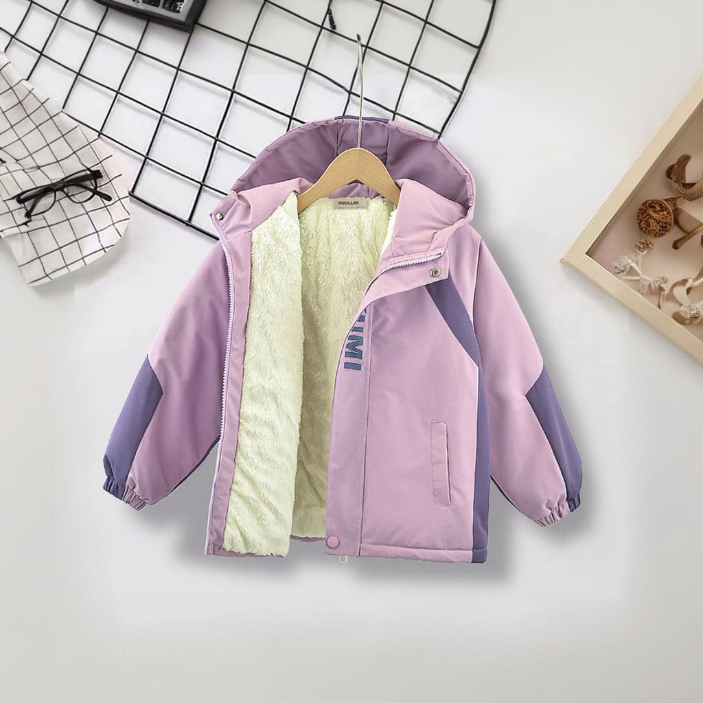 Girls Purple Color-blocked Hooded Puffer Jacket Coats & Jackets Purple 3-4 Y