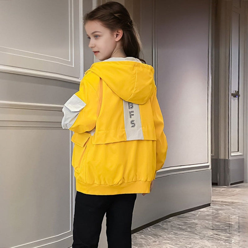Girls Yellow Winterwear Hooded Puffer Jacket Coats & Jackets