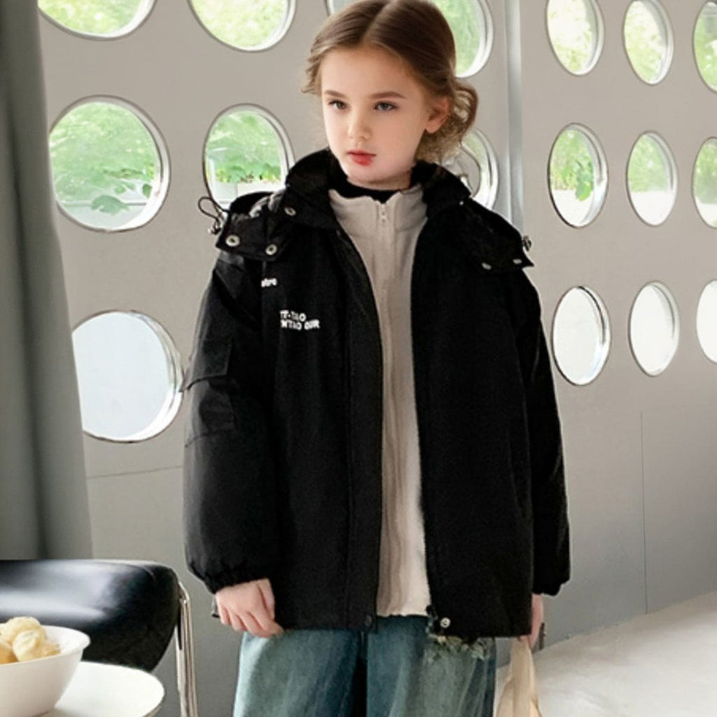 Girls Black Printed Hooded Long Sleeve Jacket Coats & Jackets Black 5-6 Y