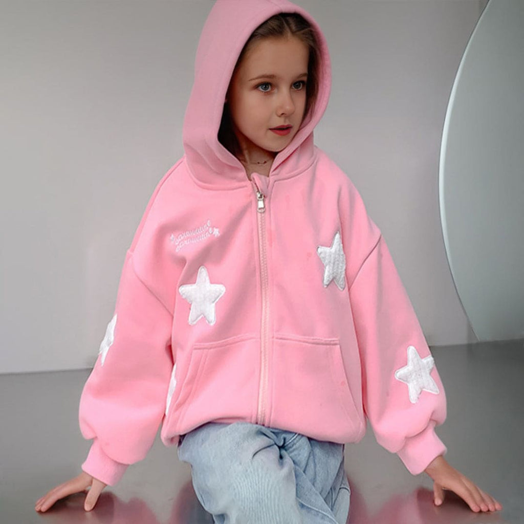 Girls Pink Hooded Winterwear Front Open Jacket Coats & Jackets Pink 5-6 Y