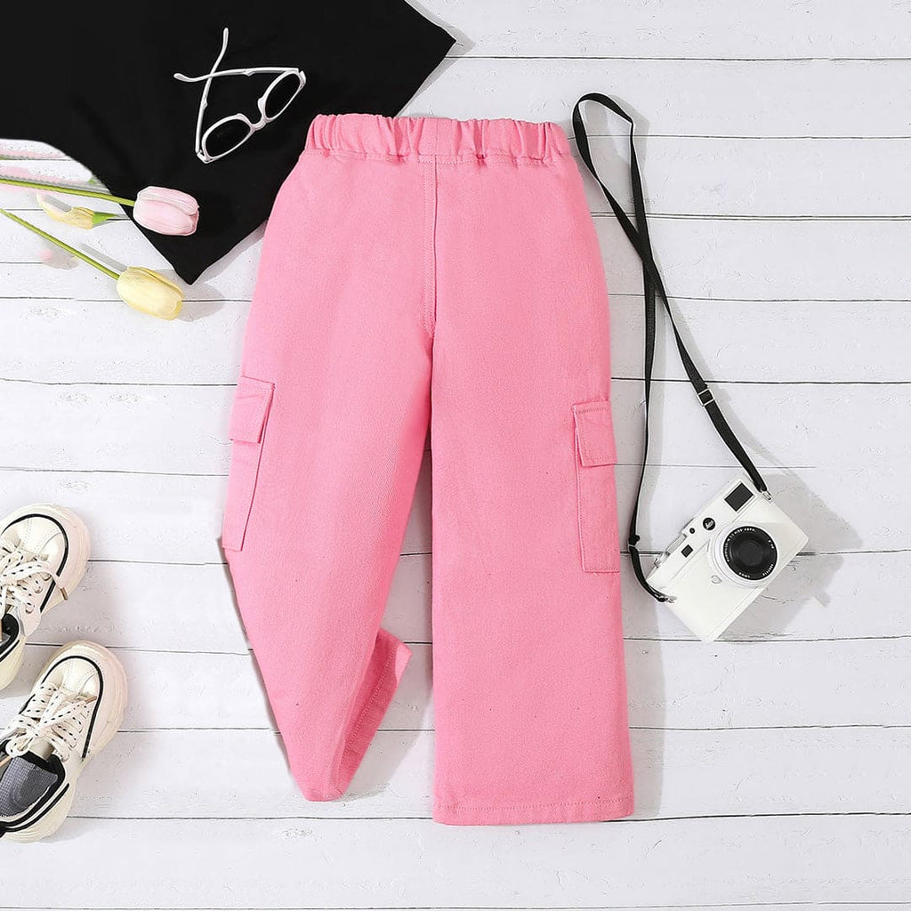 Girls Pink Solid Cargo Pants Pants   