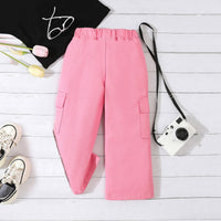 Girls Pink Solid Cargo Pants Pants   