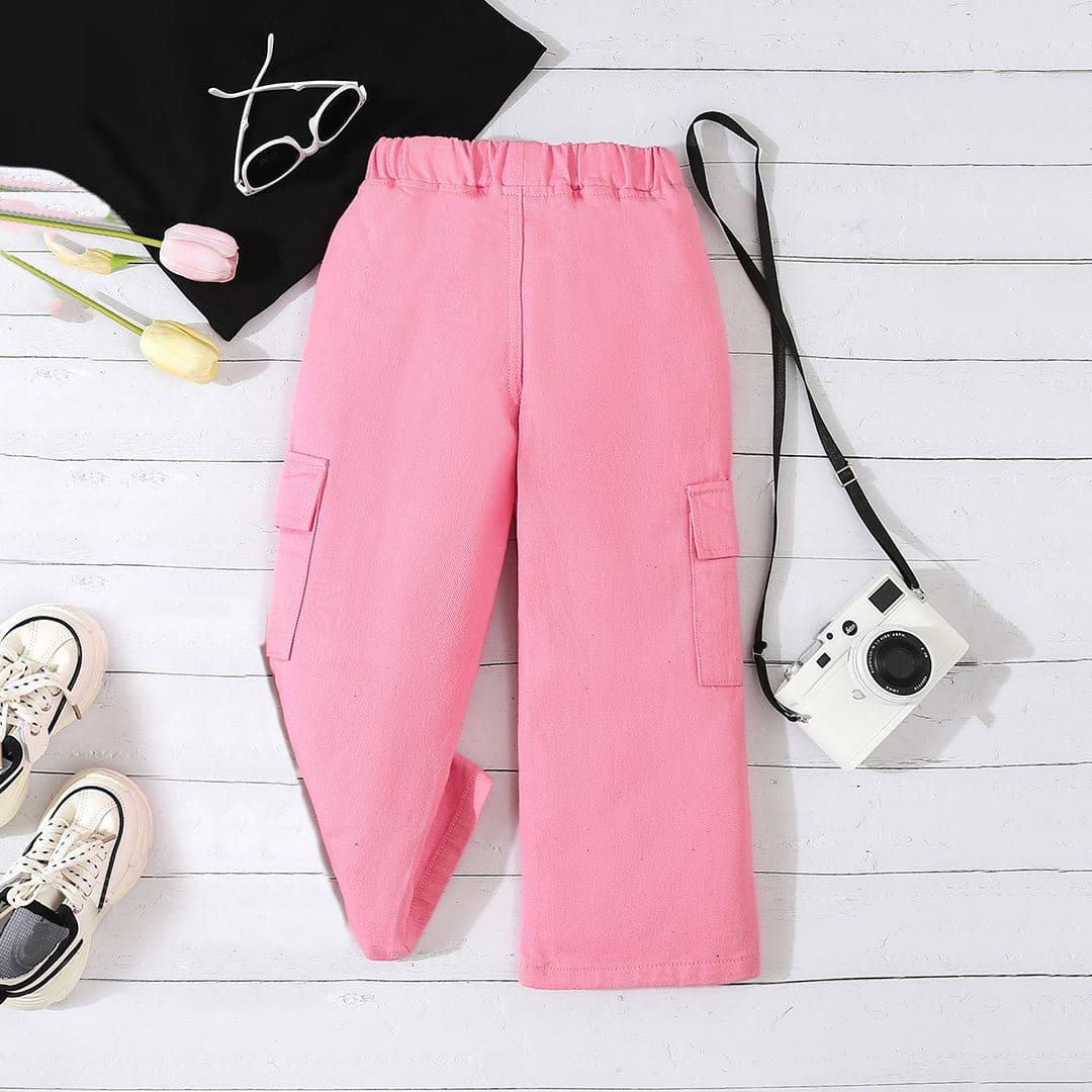 Girls Pink Solid Cargo Pants Pants   