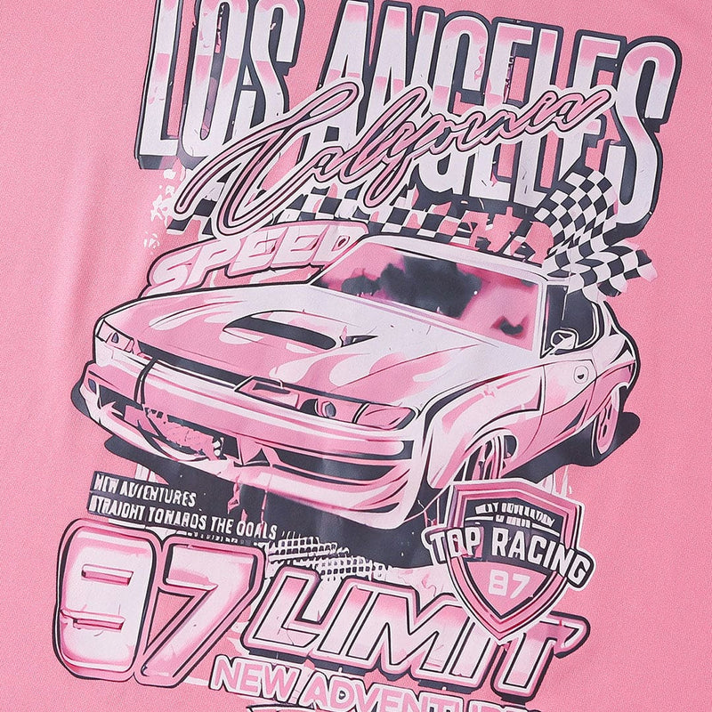 Girls Pink Graphic Print Short Sleeves T-shirt with Short Set Sets   
