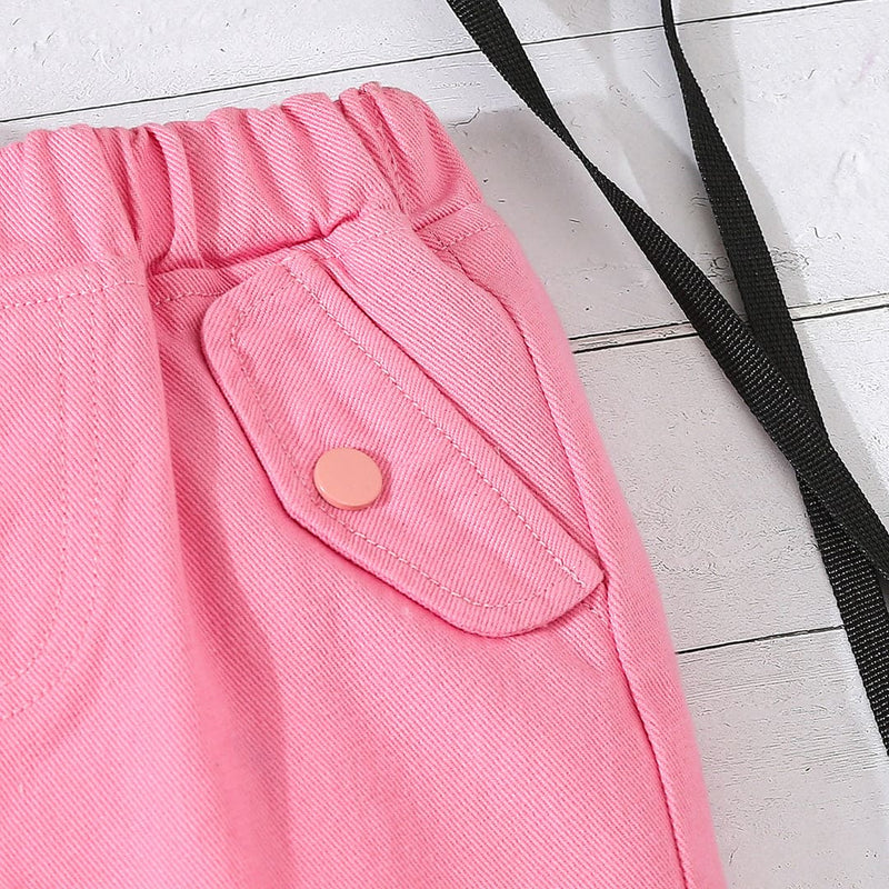 Girls Pink Solid Cargo Pants Pants   