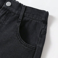 Girls Black Solid Straight Fit Denim Jeans   