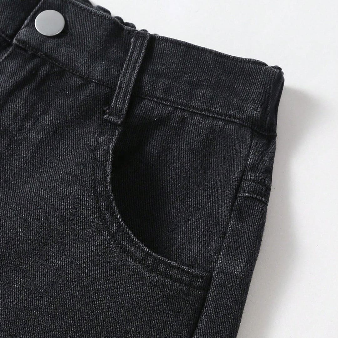Girls Black Solid Straight Fit Denim Jeans   