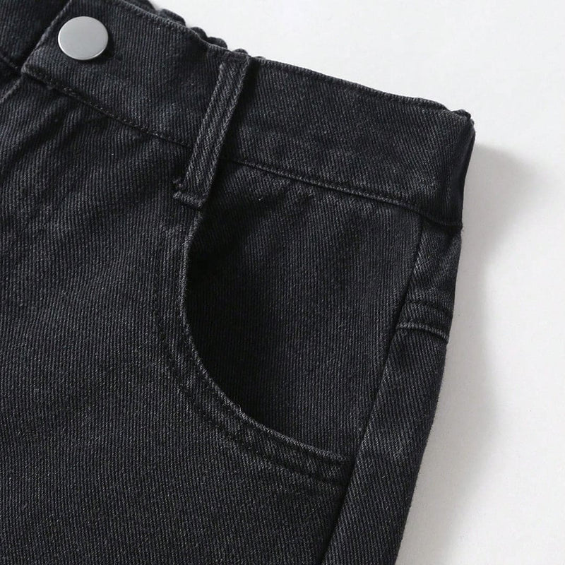 Girls Black Solid Straight Fit Denim Jeans   
