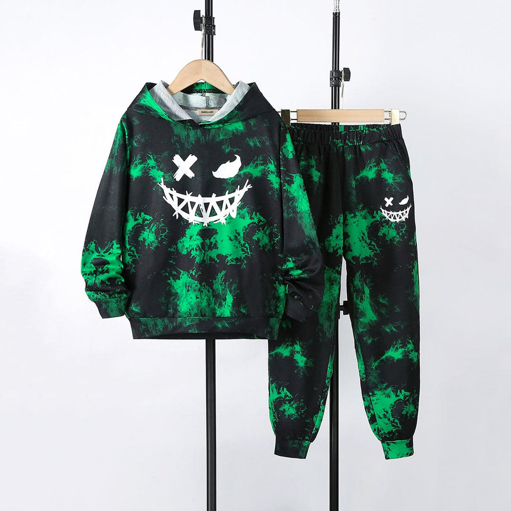 Boys Green Halloween Print Hooded Sweatshirt with Trouser Set Sets Green 8-9 Y 