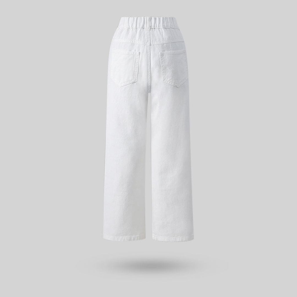 Girls White Heart Print Straight Fit Regular Pants Pants   