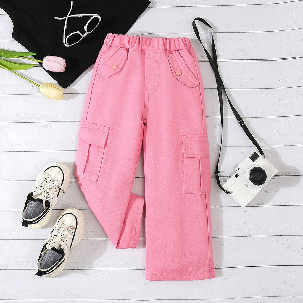 Girls Pink Solid Cargo Pants Pants Pink 4-5 Y 