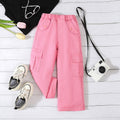 Girls Pink Solid Cargo Pants Pants Pink 4-5 Y 